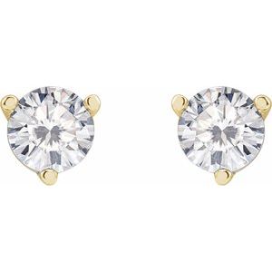 14K Yellow Gold Round Shape 4.5 Mm 3-Prong Lab-Grown Moissanite Basket-Style Earrings