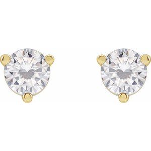 14K Yellow Gold Round Shape 4 Mm 3-Prong Lab-Grown Moissanite Basket-Style Earrings