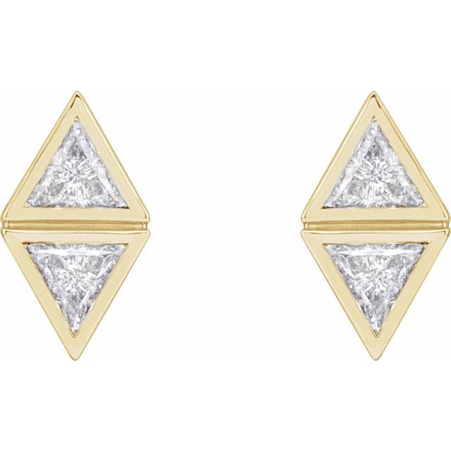 14K Yellow Gold 3 X 3 X 3 Mm Triangle Friction Back Polished 1/4 Ctw Natural Diamond Two-Stone Bezel-Set Earrings