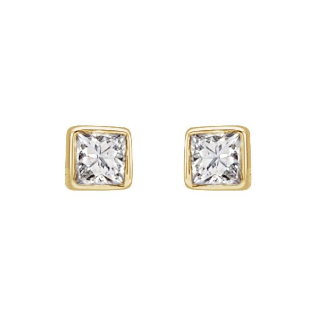 14K Yellow Gold Square 1.5 X 1.5 Mm Friction Back Polished .05 Ctw Natural Diamond Bezel Earrings
