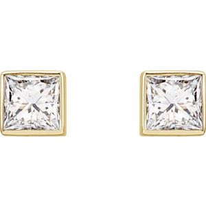 14K Yellow Gold Square 2.5 X 2.5 Mm 1/5 Ctw Lab-Grown Diamond Bezel-Set Earrings