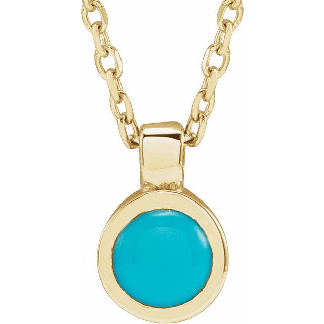 14K Yellow Gold Or Sterling Silver Round 4 Mm 16-18 In Polished Natural Turquoise Bezel-Set Necklace