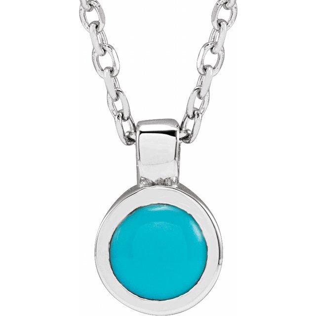 14K Yellow Gold Or Sterling Silver Round 4 Mm 16-18 In Polished Natural Turquoise Bezel-Set Necklace