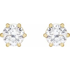 14K Yellow Gold Round 5Mm Si1-Si2, Gh 1 Ctw Lab-Grown Diamond 6-Prong Wire Basket Friction Back Earrings