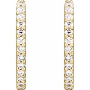 14K Yellow Gold Pair Round Shape 1.3Mm I1, Gh 1/2 Ctw Natural Diamond Hinged Hoop Earrings, Length: 16 Mm, Thickness: 1.6 Mm