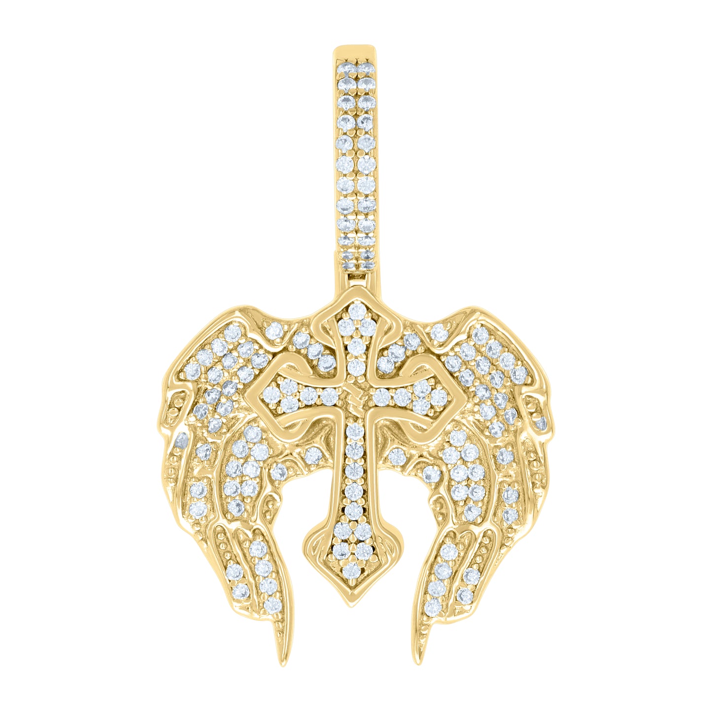 Sterling Silver Men Cubic-Zirconia Wing Cross Religious Charm Pendant