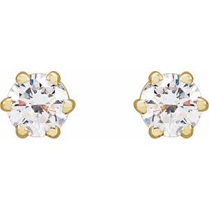 14K Yellow Gold Round 3.2Mm Si1-Si2, Gh 1/4 Ctw Lab-Grown Diamond 6-Prong Wire Basket Friction Back Earrings