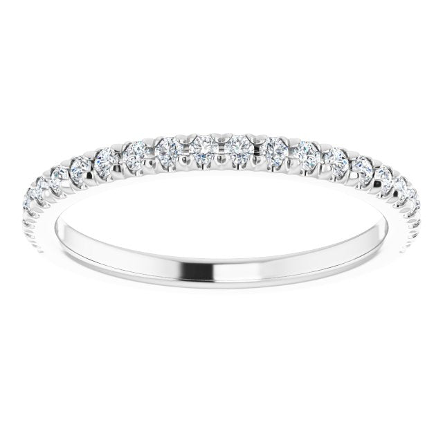 14K White Gold Or Platinum Round Si2-Si3, G-H Polished Natural Diamond French-Set Matching Band, Size 7