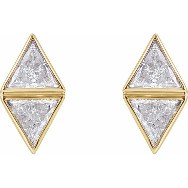 14K Yellow Gold 4 X 4 X 4 Mm Triangle Friction Back Polished Two-Stone Bezel-Set Earrings
