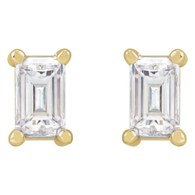 14K Yellow Gold Straight Baguette 3.5 X 2 Mm Friction Back Polished 1/5 Ctw Natural Diamond 4-Prong Basket Earrings