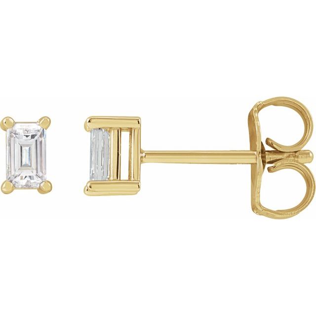 14K Yellow Gold Straight Baguette 3.5 X 2 Mm Friction Back Polished 1/5 Ctw Natural Diamond 4-Prong Basket Earrings