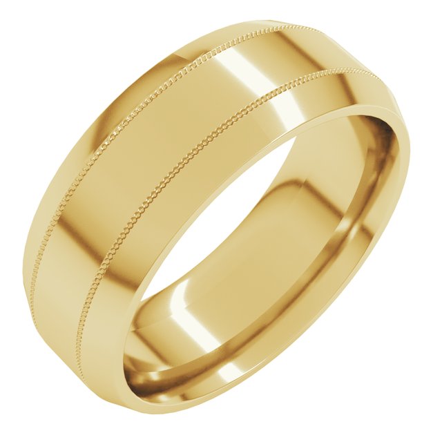 14K Yellow Gold Standard Weight Milgrain Beveled Edge Comfort Fit Flat Band