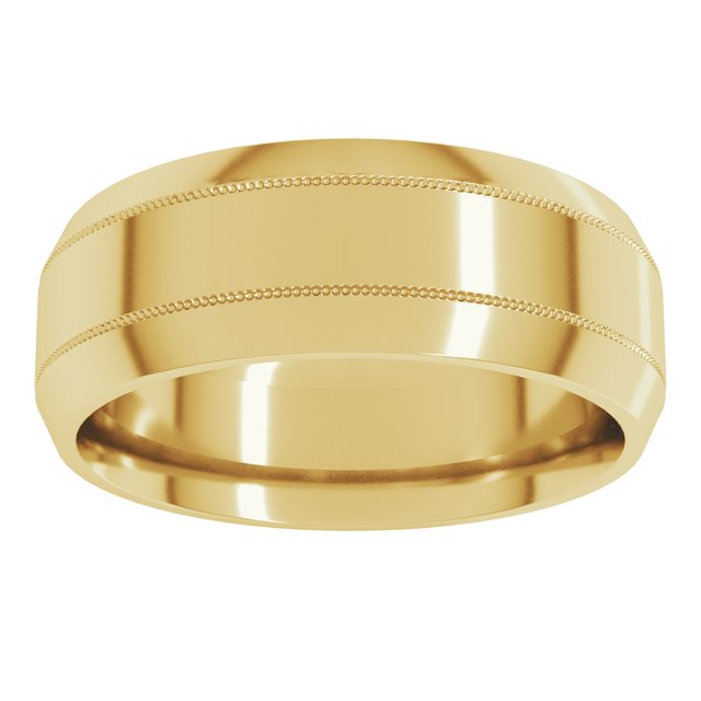 14K Yellow Gold Standard Weight Milgrain Beveled Edge Comfort Fit Flat Band