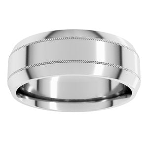 14K Yellow Or White Gold Or Platinum 7 Mm Standard Weight Milgrain Beveled Edge Comfort Fit Band
