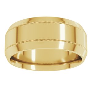 14K Yellow Gold 8 Mm Standard Weight Milgrain Beveled Edge Comfort Fit Band Size 10.5