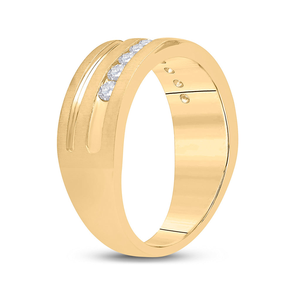 10K Yellow Gold Mens Round Diamond Wedding Band Ring 1/2 Cttw, Mens Size: 7-13