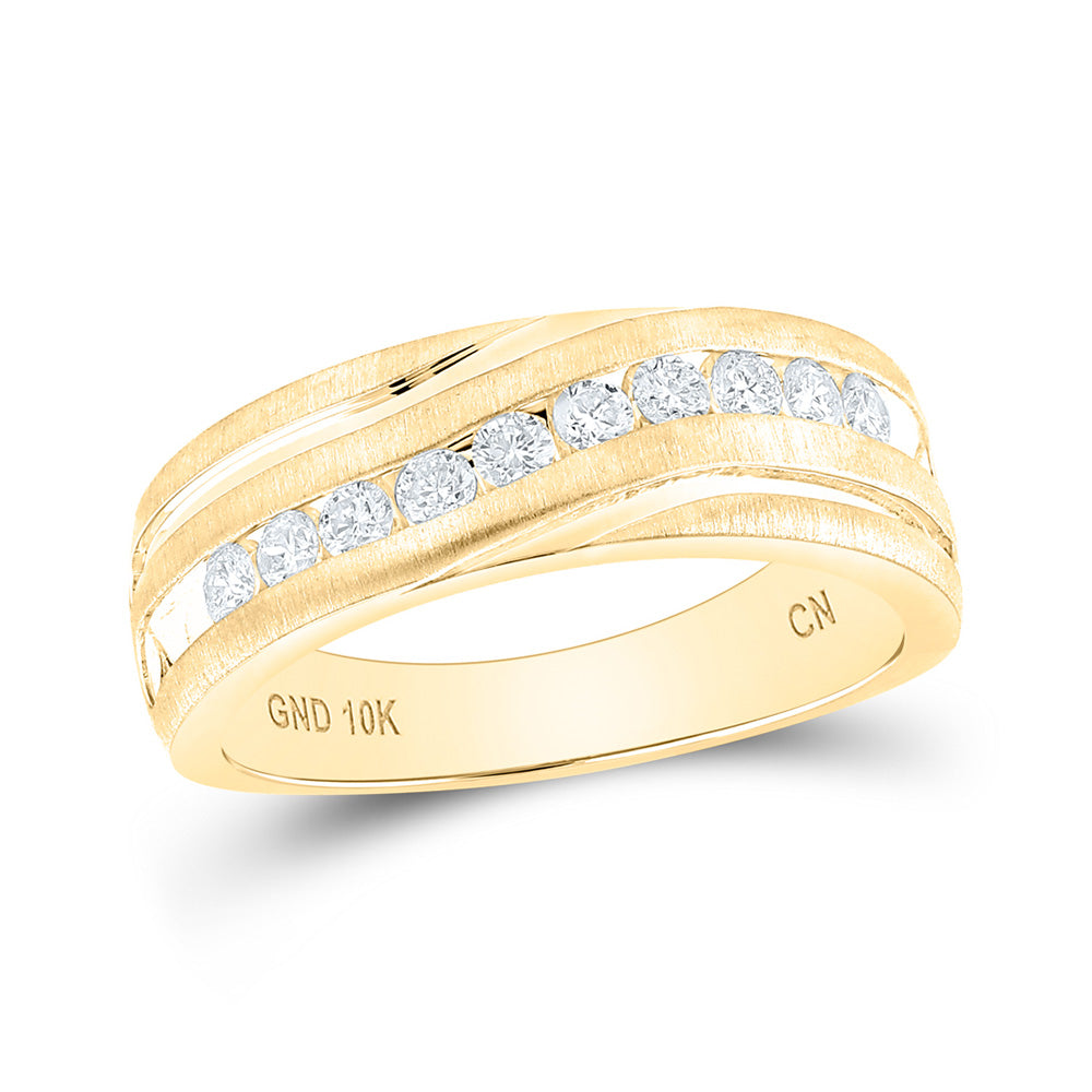 10K Yellow Gold Mens Round Diamond Wedding Band Ring 1/2 Cttw, Mens Size: 7-13