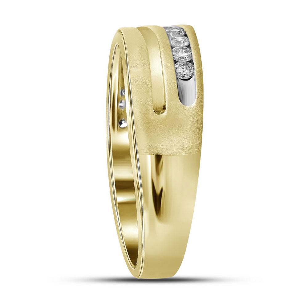 10K Yellow Gold Mens Round Diamond Wedding Band Ring 1 Cttw, Mens Size: 7-13