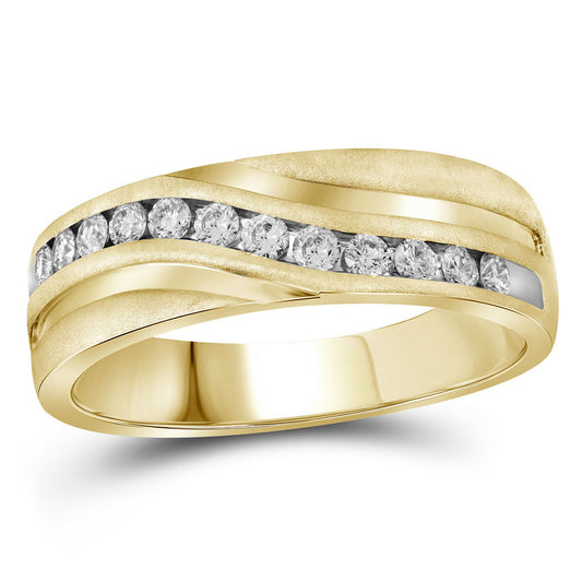 10K Yellow Gold Mens Round Diamond Wedding Band Ring 1 Cttw, Mens Size: 7-13