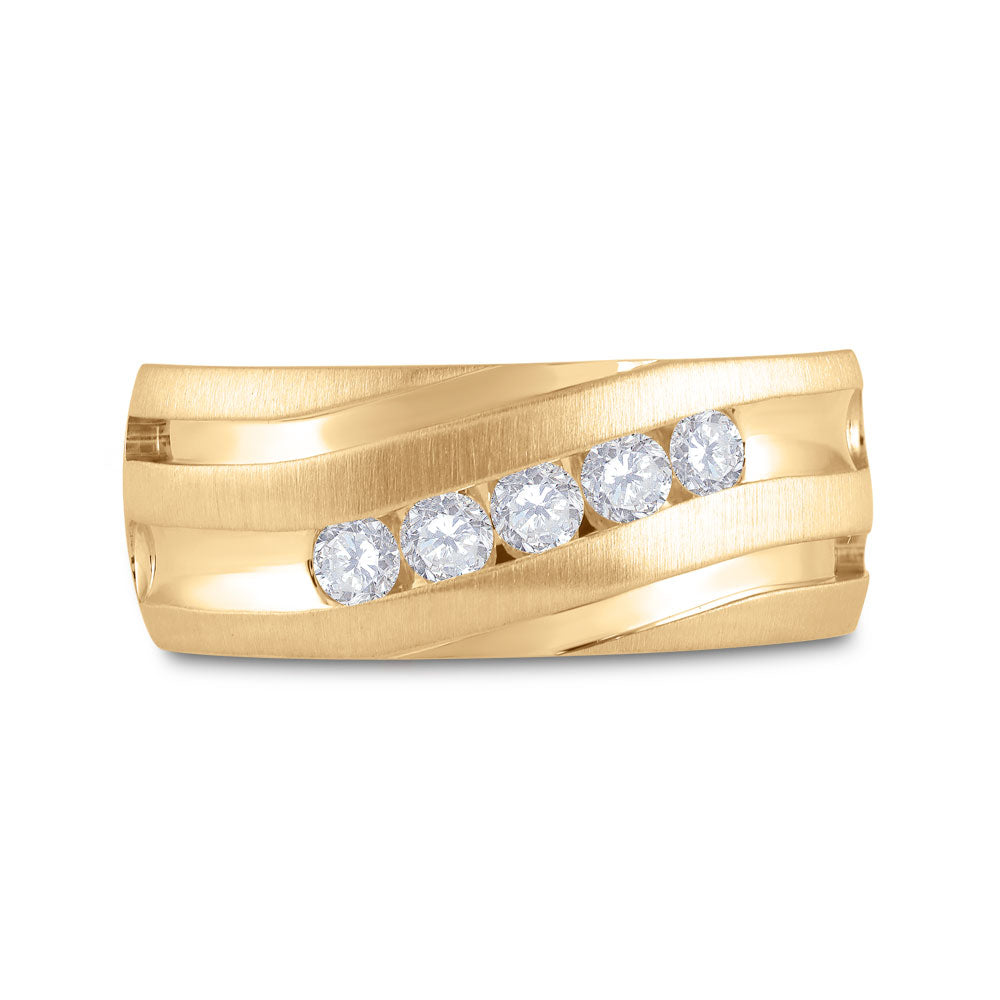 10K Yellow Gold Mens Round Diamond Diagonal Wedding Band Ring 1/2 Cttw, Mens Size: 7-13