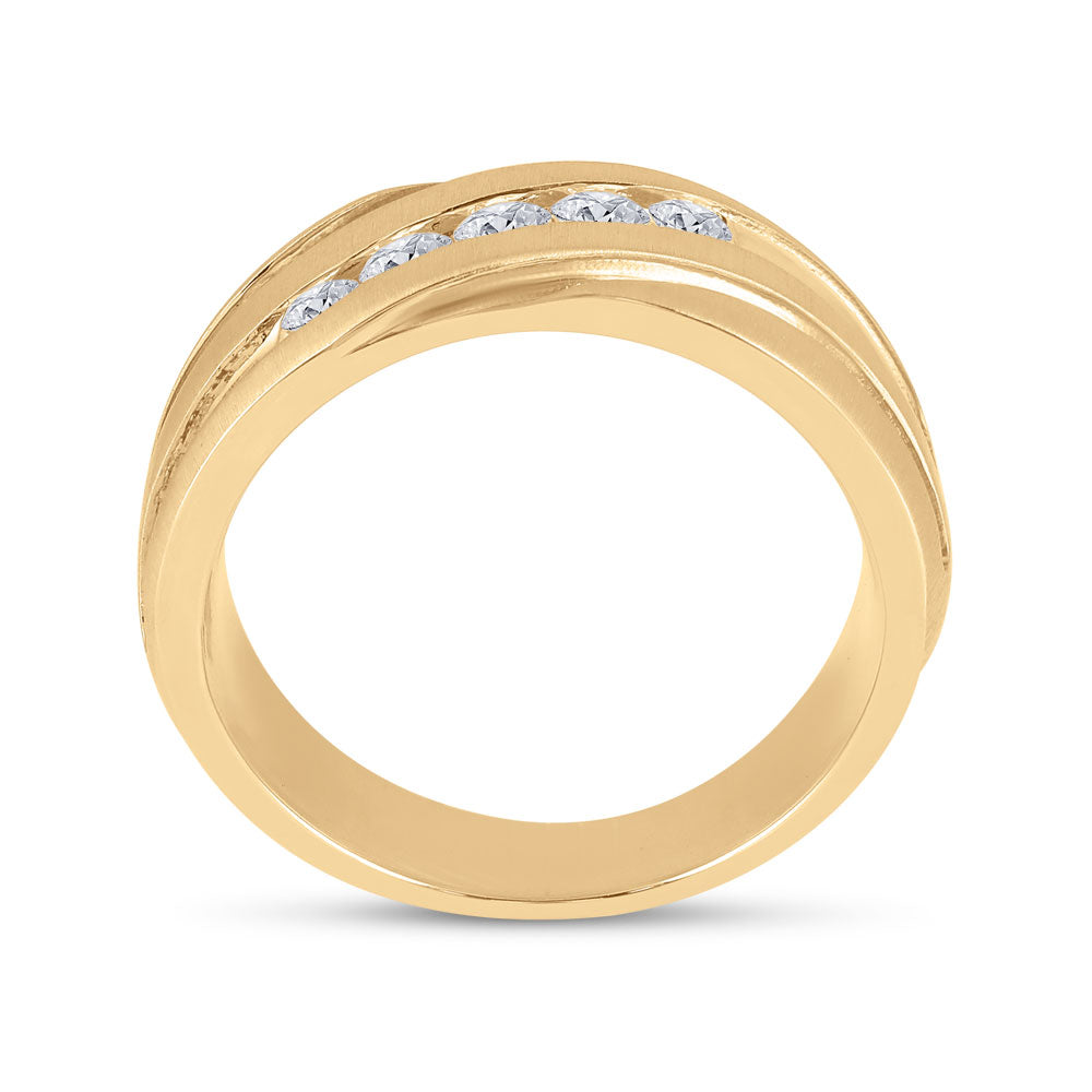 10K Yellow Gold Mens Round Diamond Diagonal Wedding Band Ring 1/2 Cttw, Mens Size: 7-13