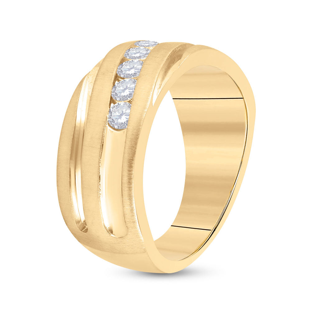 10K Yellow Gold Mens Round Diamond Diagonal Wedding Band Ring 1/2 Cttw, Mens Size: 7-13