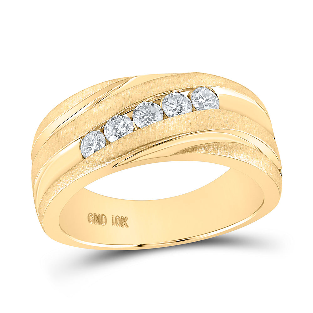 10K Yellow Gold Mens Round Diamond Diagonal Wedding Band Ring 1/2 Cttw, Mens Size: 7-13