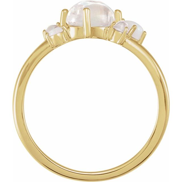 14K Yellow Gold Oval 7 X 5 Mm Polished Natural Rainbow Moonstone And Multi-Gemstone Scattered Cabochon Ring, Size 7
