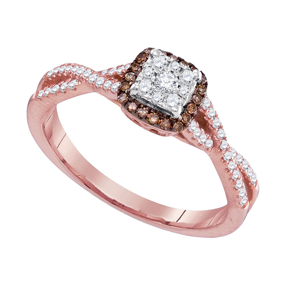 14K Rose Gold Womens Round Brown Diamond Twist Cluster Ring 1/3 Cttw, Womens Size: 5-10