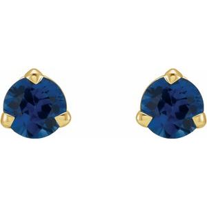 14K Yellow Gold Round Shape 3 Mm Natural Blue Sapphire 3-Claw Prong Earring