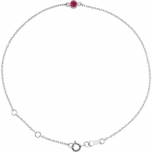 14K Yellow Or White Gold Or Sterling Silver 1-Stone Round 3 Mm 8.7 X 4.8 Mm Polished Lab-Grown Gemstone Bezel-Set Solitaire Bracelet