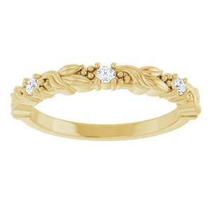 14K Yellow Gold Round 2 Mm Polished 1/10 Ctw Natural Diamond Sculptural Anniversary Band Size 7