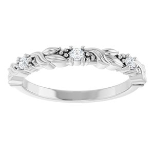 14K White Gold Round 2 Mm Polished 1/10 Ctw Natural Diamond Sculptural Anniversary Band Size 7