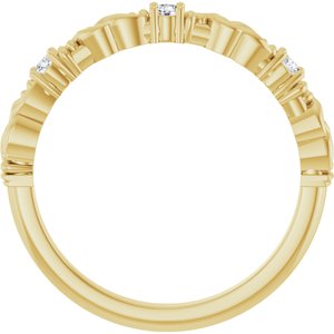 14K Yellow Gold Round 2 Mm Polished 1/10 Ctw Natural Diamond Sculptural Anniversary Band Size 7