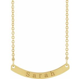 18K Yellow Gold-Plated Sterling Silver Engravable Curved Bar 18" Necklace