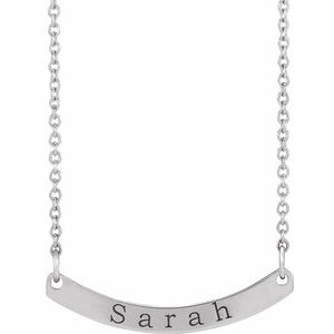Sterling Silver 21.6 X 5.62 Mm 18 In Polished Engravable Curved Bar Necklace