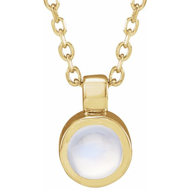 14K Yellow Gold Round 4 Mm 16-18 In Polished Natural Rainbow Moonstone Bezel-Set Necklace