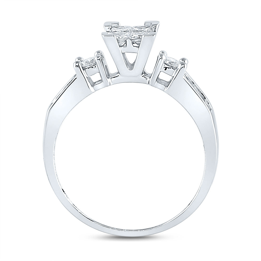 14K White Gold Princess Diamond Bridal Wedding Ring Band Set 7/8 Cttw, Womens Size: 5-10