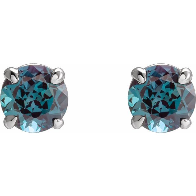 14K White Gold Round Pair 5 Mm Friction 4-Prong Polished Lab-Grown Alexandrite 4-Claw Prong Basket Earrings