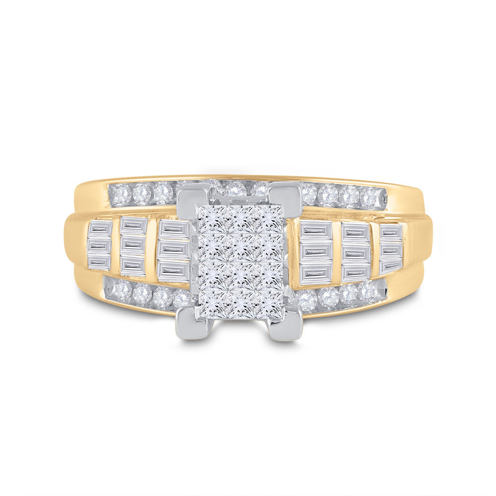 14K Yellow Gold Princess Diamond Cluster Bridal Wedding Engagement Ring 7/8 Cttw, Womens Size: 5-10