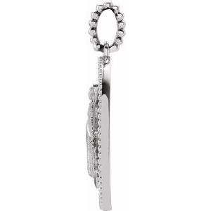 14K White Gold Polished Black Enamel Miraculous Medal Pendant