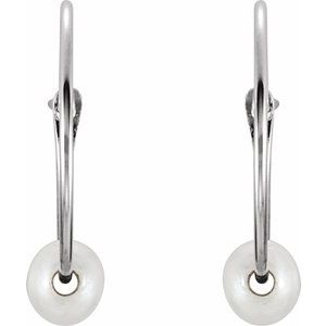 14K White Gold Pearl 3 Mm Cultured White Freshwater Pearl Youth Hoop Earrings