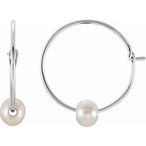14K White Gold Pearl 3 Mm Cultured White Freshwater Pearl Youth Hoop Earrings
