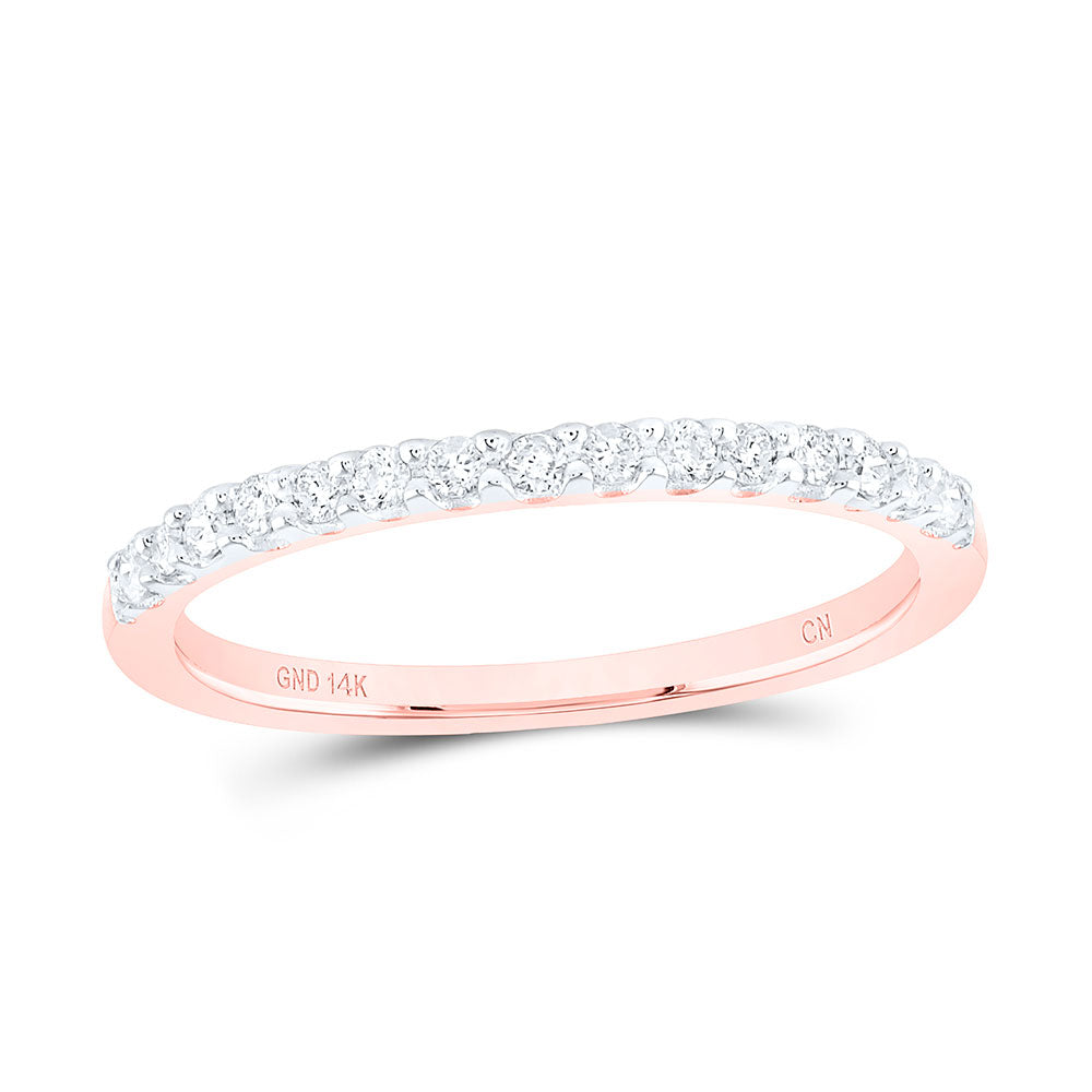 14K Rose Gold Womens Round Diamond Wedding Single Row Band 1/6 Cttw, Womens Size: 5-10