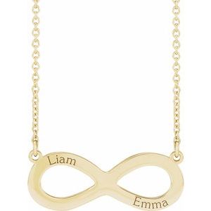 14K Yellow Gold Engravable Infinity Family Necklace, Length: 18 In