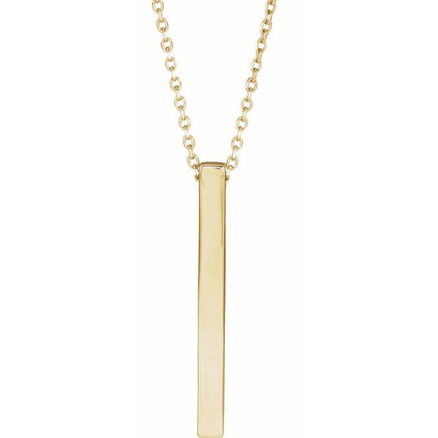 14K Yellow Or White Or Rose Gold Or Sterling SIlver 16-18 In Polished Engravable Vertical Bar Necklace