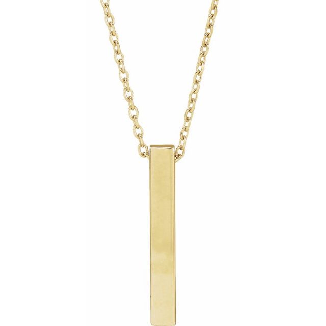 14K Yellow Or White Or Rose Gold Or Sterling SIlver 16-18 In Polished Engravable Vertical Bar Necklace