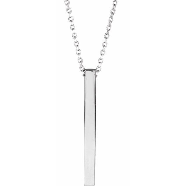 14K Yellow Or White Or Rose Gold Or Sterling SIlver 16-18 In Polished Engravable Vertical Bar Necklace