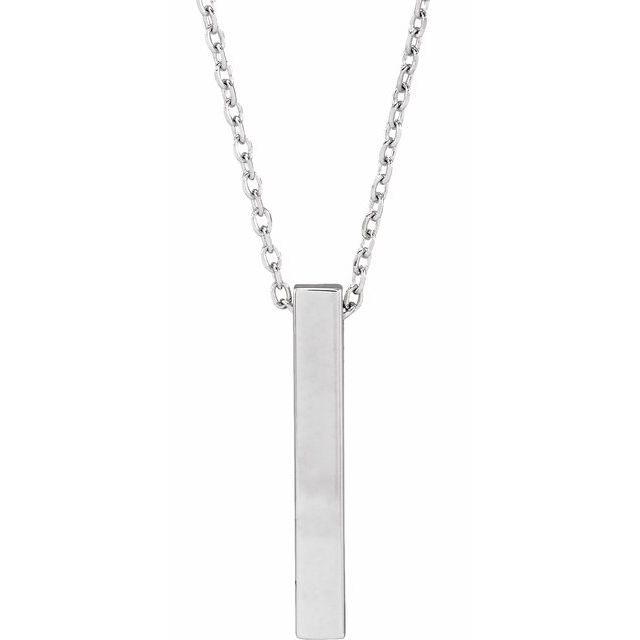 14K Yellow Or White Or Rose Gold Or Sterling SIlver 16-18 In Polished Engravable Vertical Bar Necklace