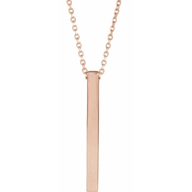 14K Yellow Or White Or Rose Gold Or Sterling SIlver 16-18 In Polished Engravable Vertical Bar Necklace